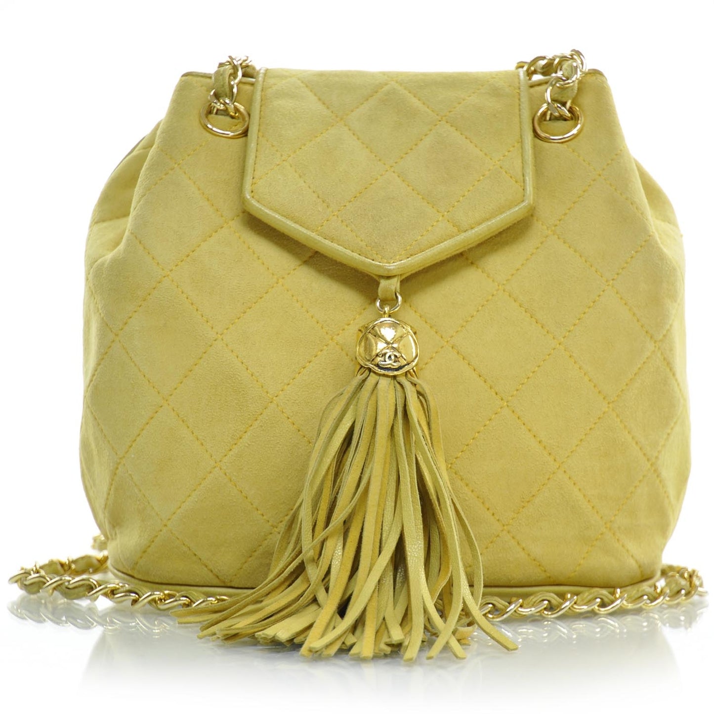 Suede Quilted Tassel Shoulder Bag Yellow