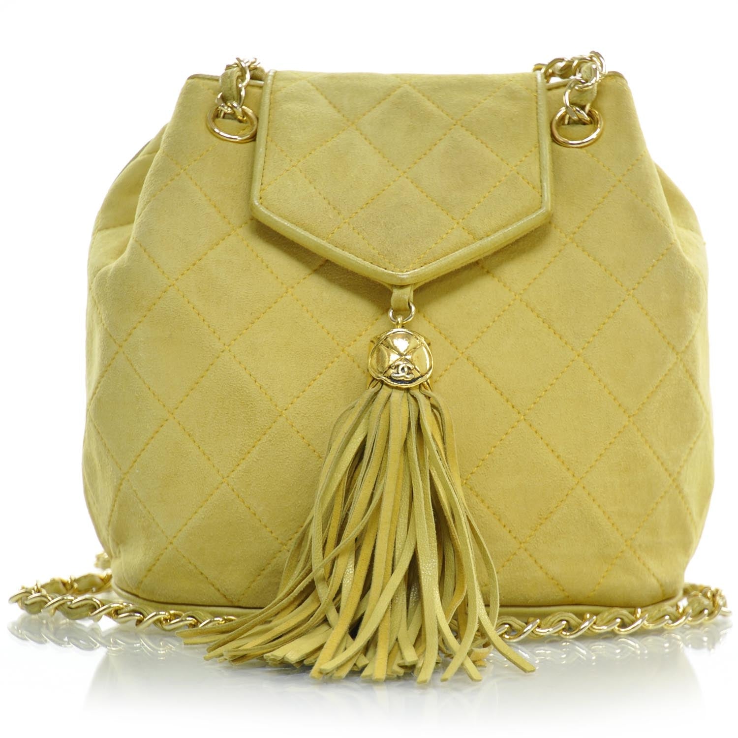 Chanel Suede Quilted Tassel Shoulder Bag Yellow 1 of 10