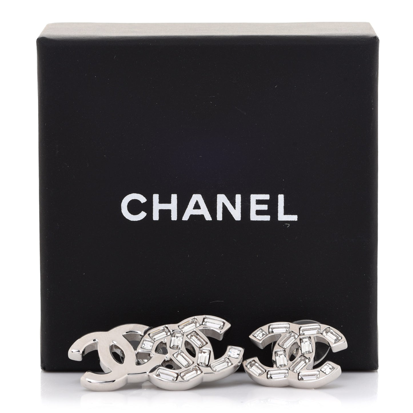 Baguette Crystal Double CC Earrings Silver