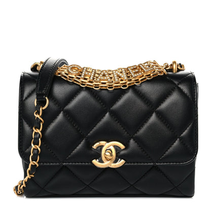 Chanel Lambskin Quilted Mini CC Crystal Logo Chain Flap Black 1 of 9