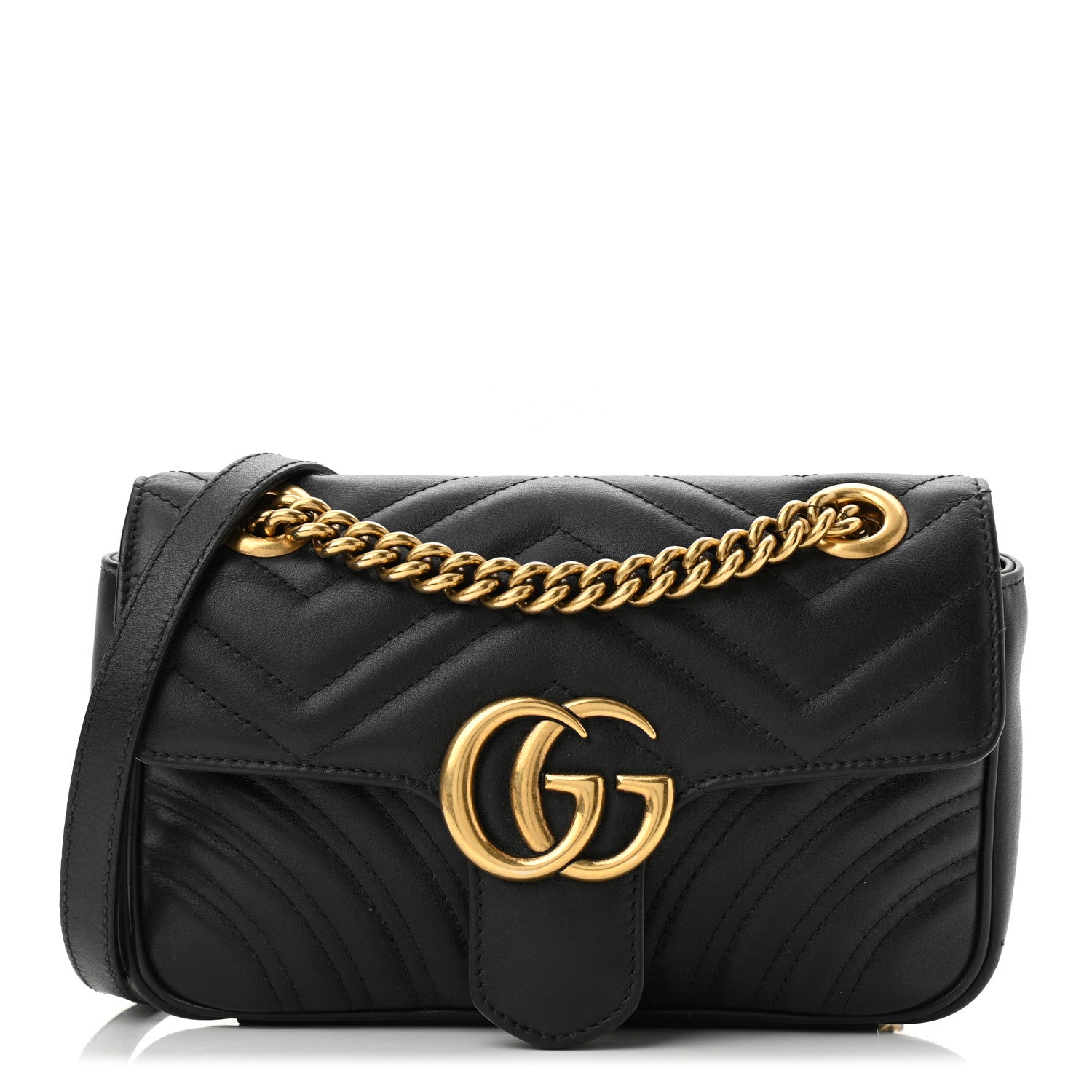 Gucci Calfskin Matelasse Mini GG Marmont Shoulder Bag Black 1 of 10