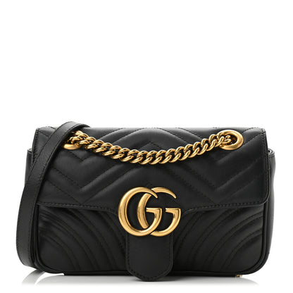 Gucci Calfskin Matelasse Mini GG Marmont Shoulder Bag Black 1 of 10