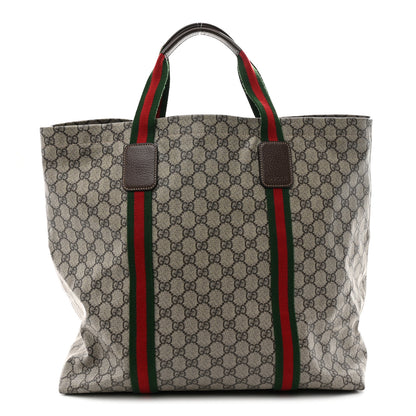 Gucci Tender GG Supreme Monogram Textured Dollar Calfskin Web Tote Beige Ebony New Acero 1 of 9
