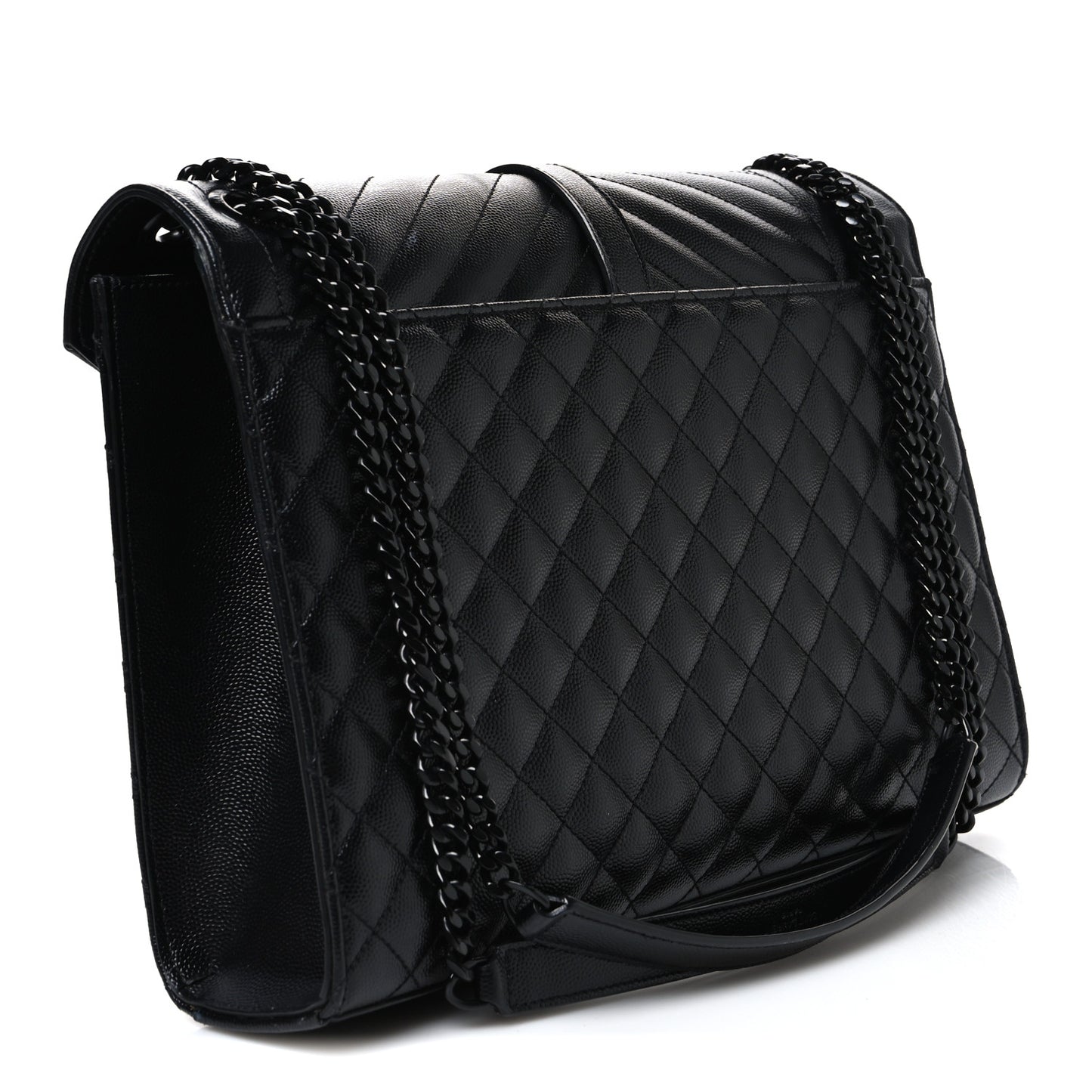 Grain De Poudre Textured Mixed Matelasse Large Triquilt Monogram Monochrome Satchel Black