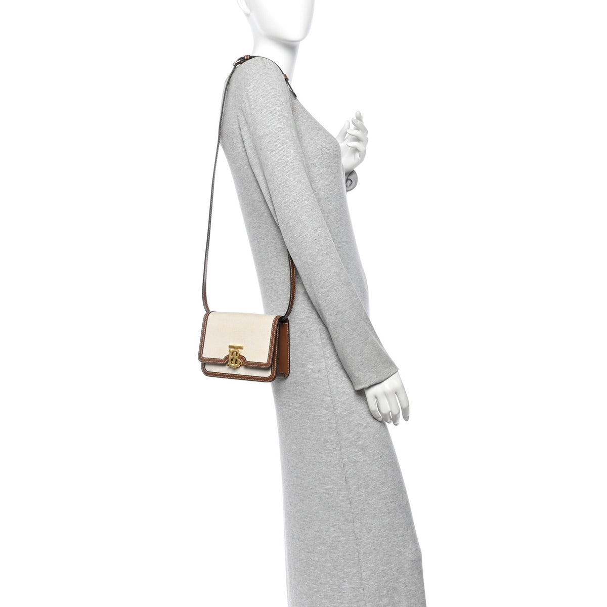 Canvas Calfskin Mini TB Bag Natural