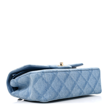 Chanel Printed Denim Quilted Small Double Flap Light Blue 3 of 10