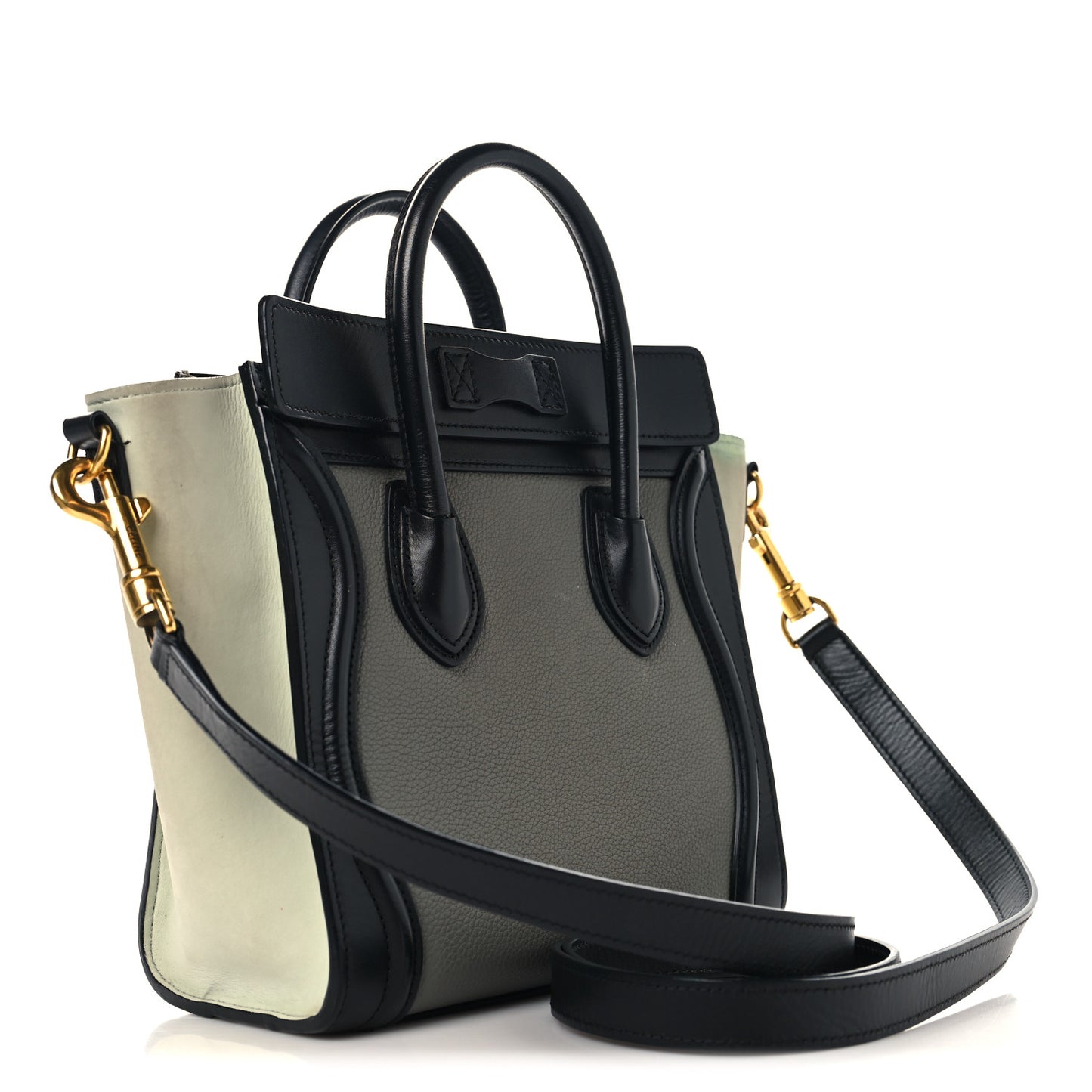Baby Grained Calfskin Nano Tri-Color Luggage Zinc Almond