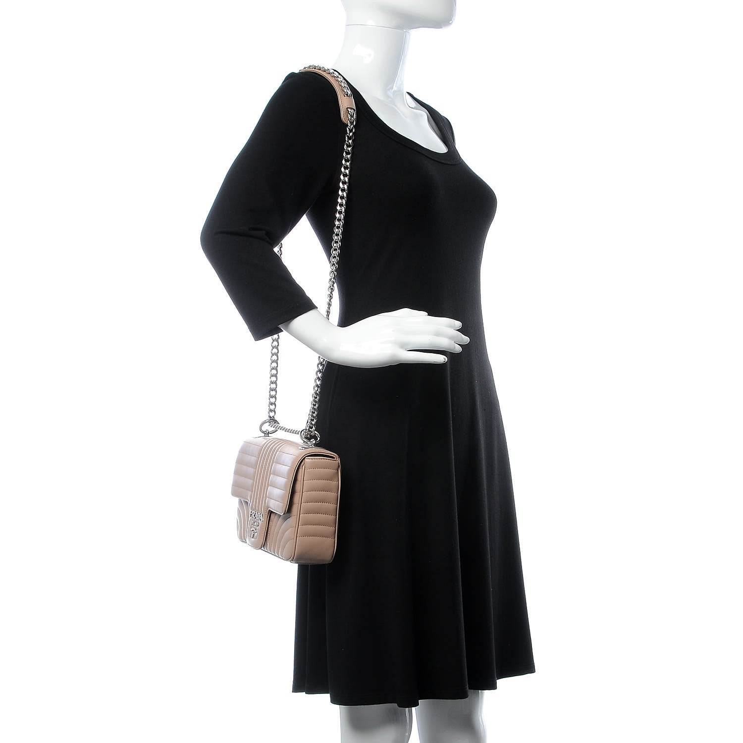 Prada Soft Calfskin Impunture Diagramme Medium Chain Flap Shoulder Bag Cipria 2 of 15
