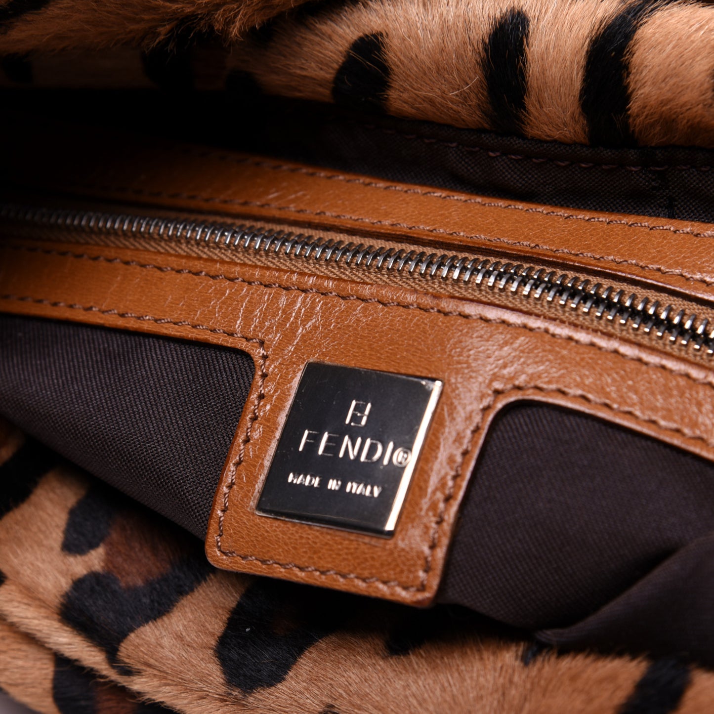Calf Hair Leopard Print Mama Baguette Brown