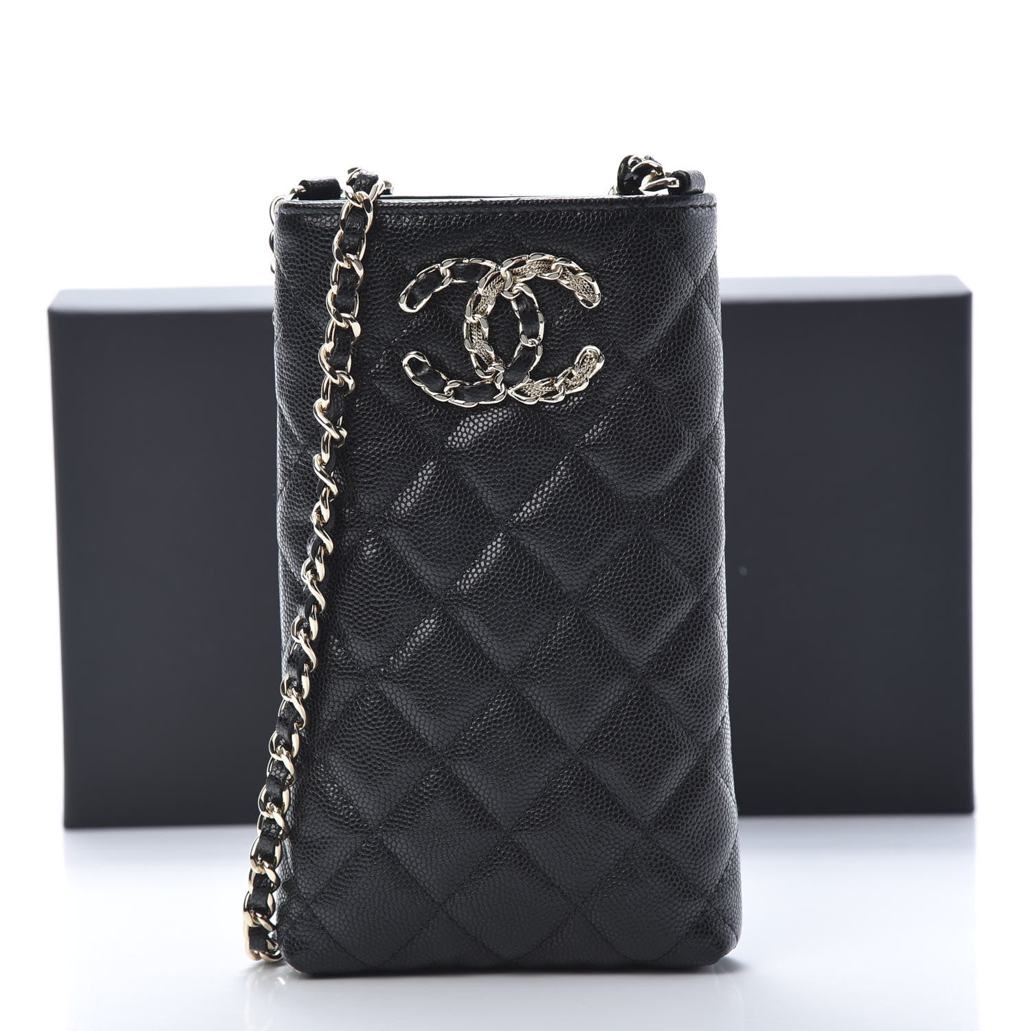 Chanel Caviar Quilted French New Wave Phone Holder With Chain Black 13 of 13