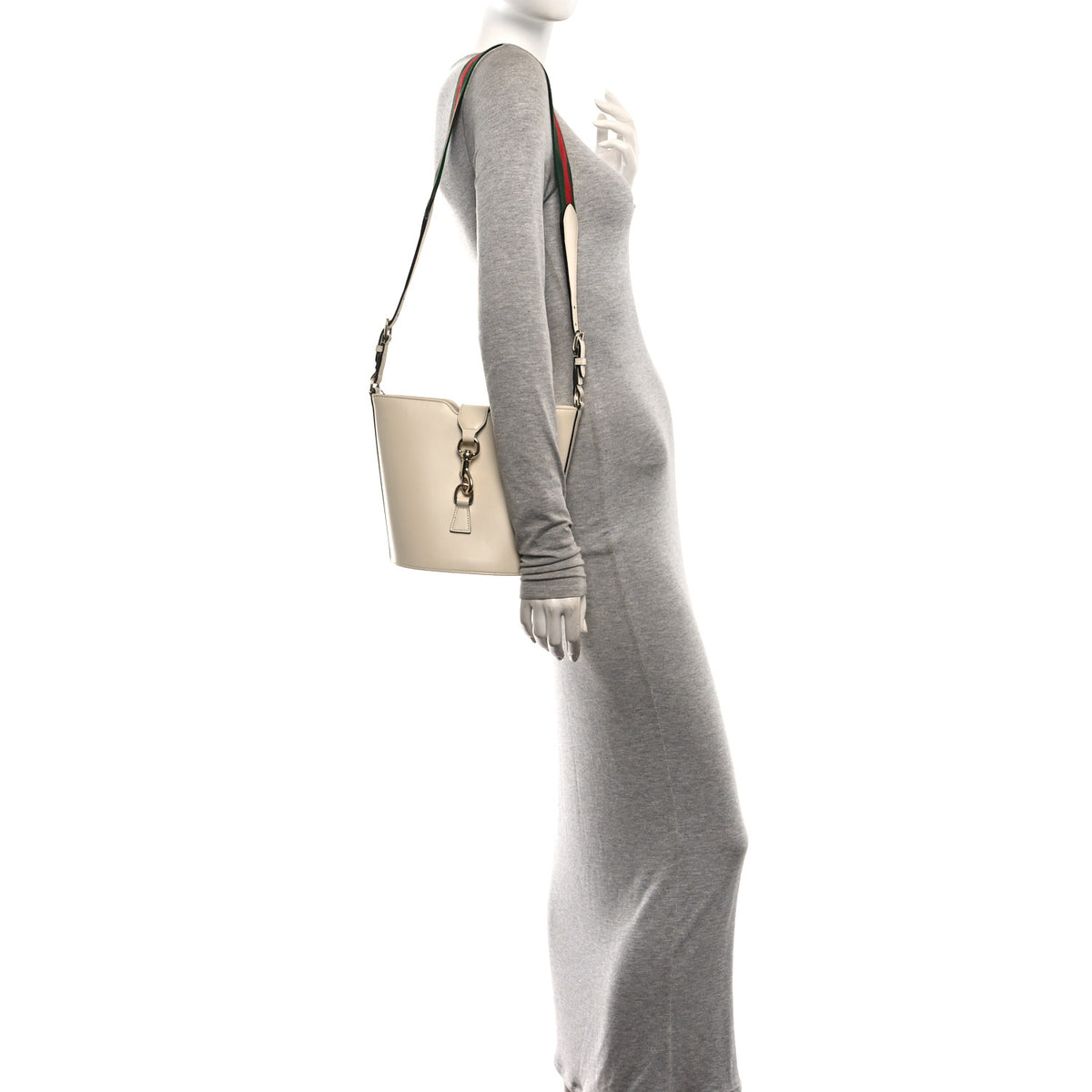 Tritone Calfskin Web Mini Ophidia Bucket Bag Ivory