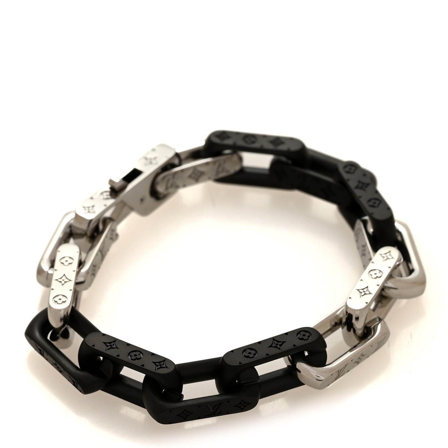 Metal Monogram Chain Bracelet Silver Black