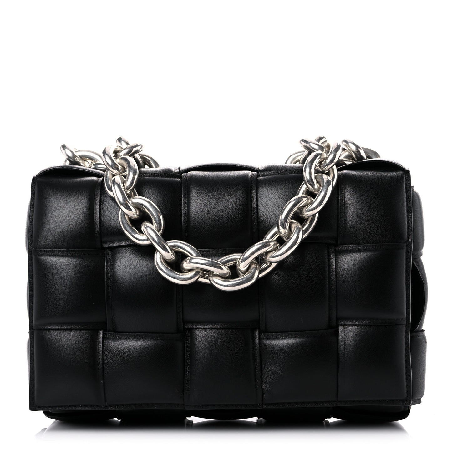 Lambskin Maxi Intreccio Padded Chain Cassette Crossbody Bag Black