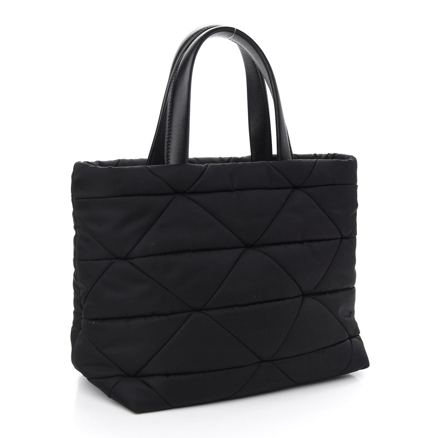 Re-Nylon Nappa Triangle Quilted Padded Double Handled Zip Pocket Tote Black