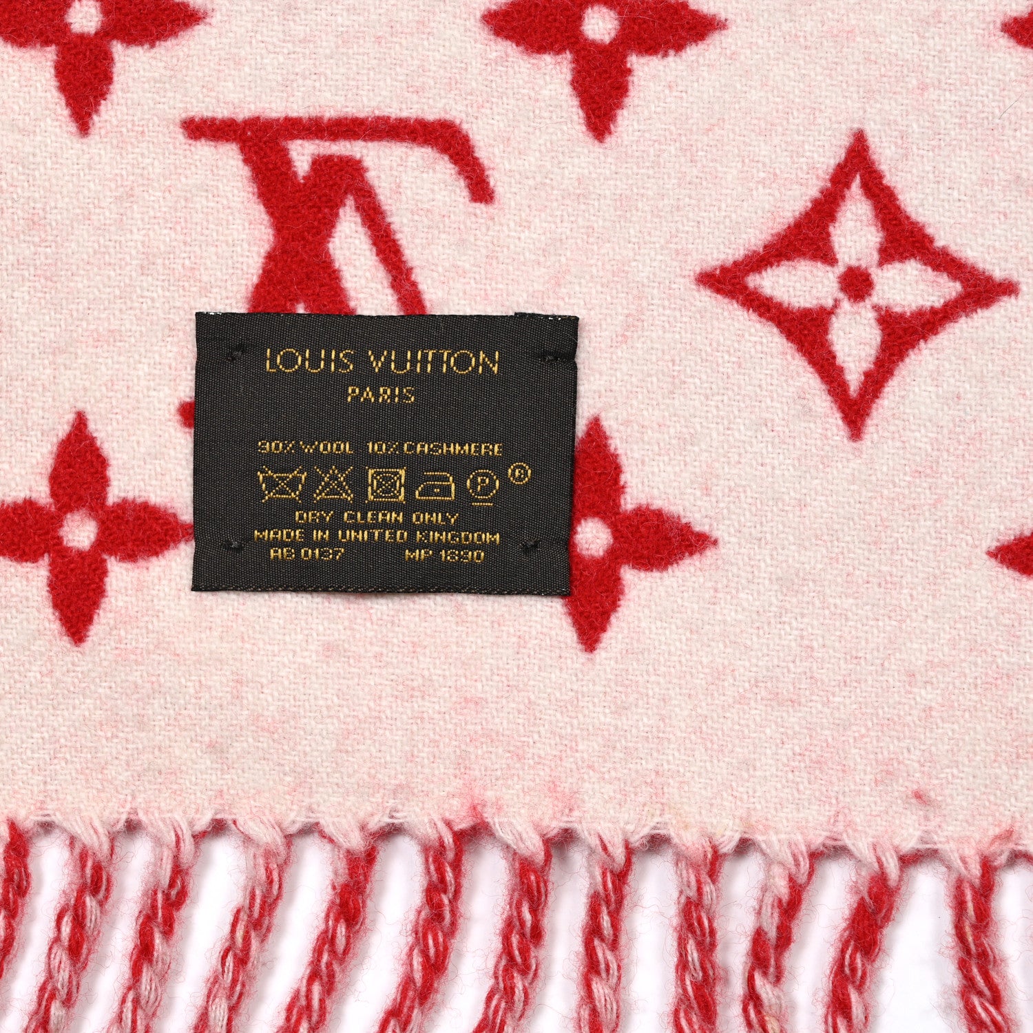Louis Vuitton X Supreme Wool Cashmere Monogram Scarf Red White 3 of 3