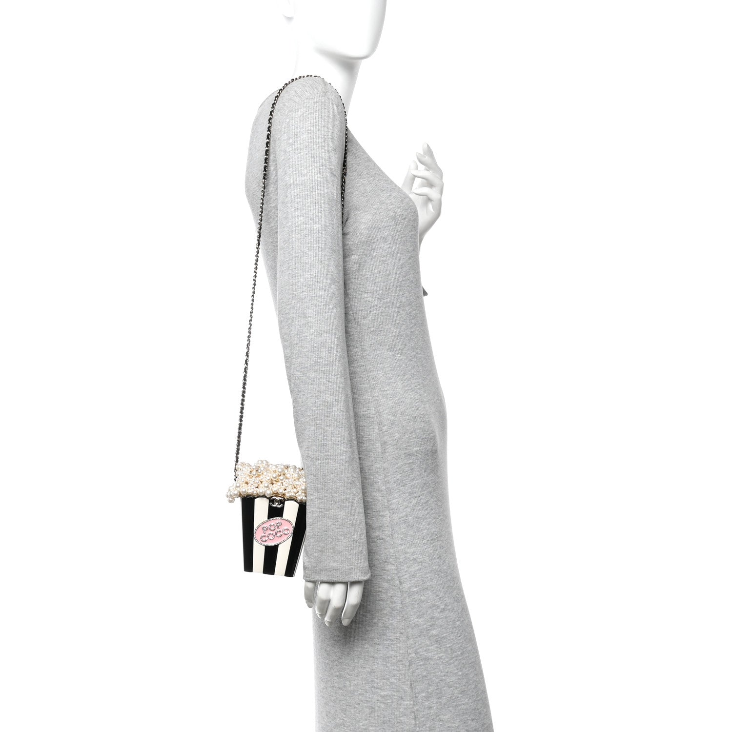 Chanel Resin Pearl Crystal Popcorn Bucket Minaudiere Black White Pink 2 of 12