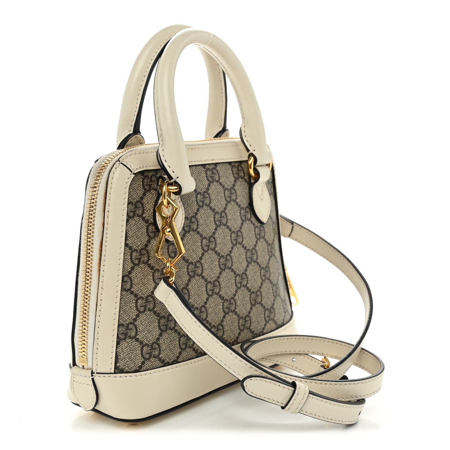 GG Supreme Monogram Azalea Calfskin Mini Horsebit 1955 Top Handle Bag Beige Ebony Mystic White