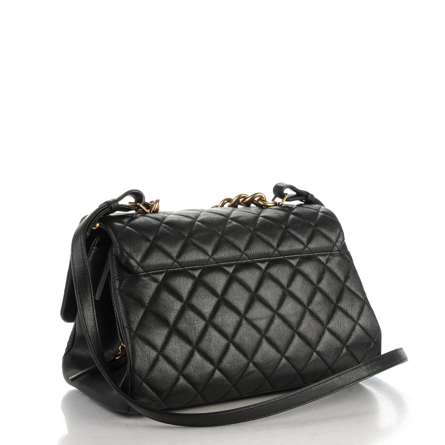 Shiny Sheepskin Quilted Large Trapezio Flap Black