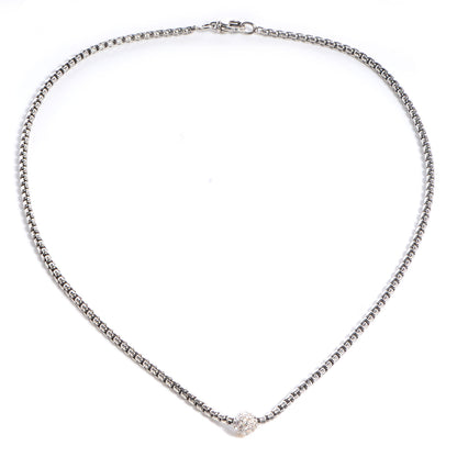 David Yurman Sterling Silver 18K White Gold Diamond Pave Ball Box Chain Necklace 3 of 5
