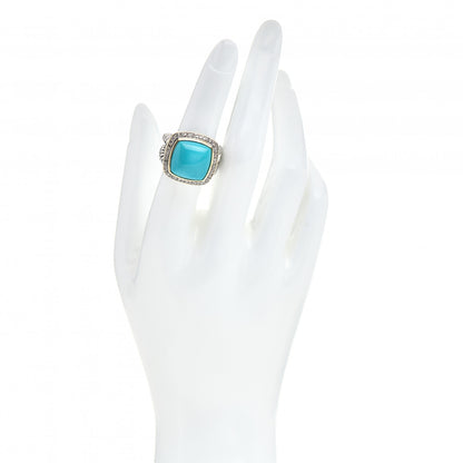 David Yurman Sterling Silver 18K Yellow Gold Diamond Turquoise 14mm Albion Ring 53 6.5 2 of 5
