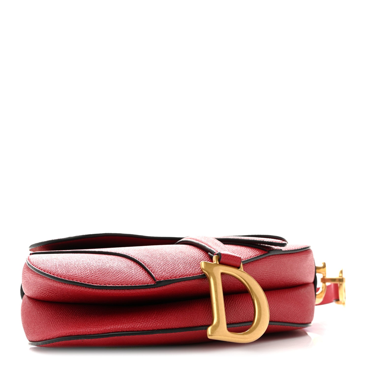 Christian Dior Grained Calfskin Saddle Bag With Strap Cherry Red