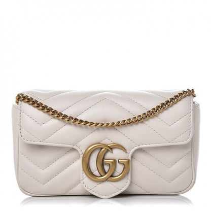 Gucci Calfskin Matelasse Super Mini GG Marmont Shoulder Bag White 1 of 6