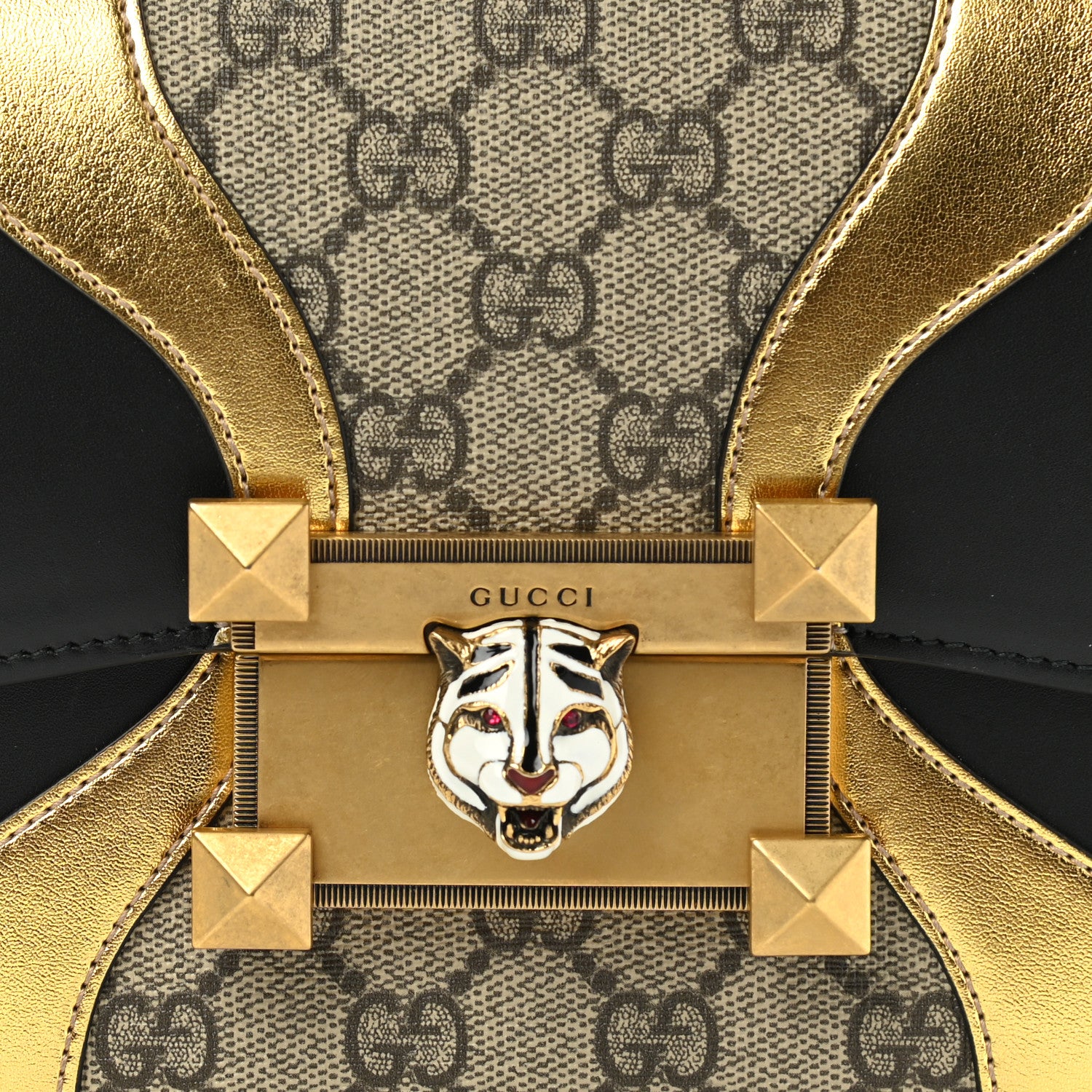 Gucci GG Supreme Monogram Small Osiride Shoulder Bag Black Gold 9 of 13