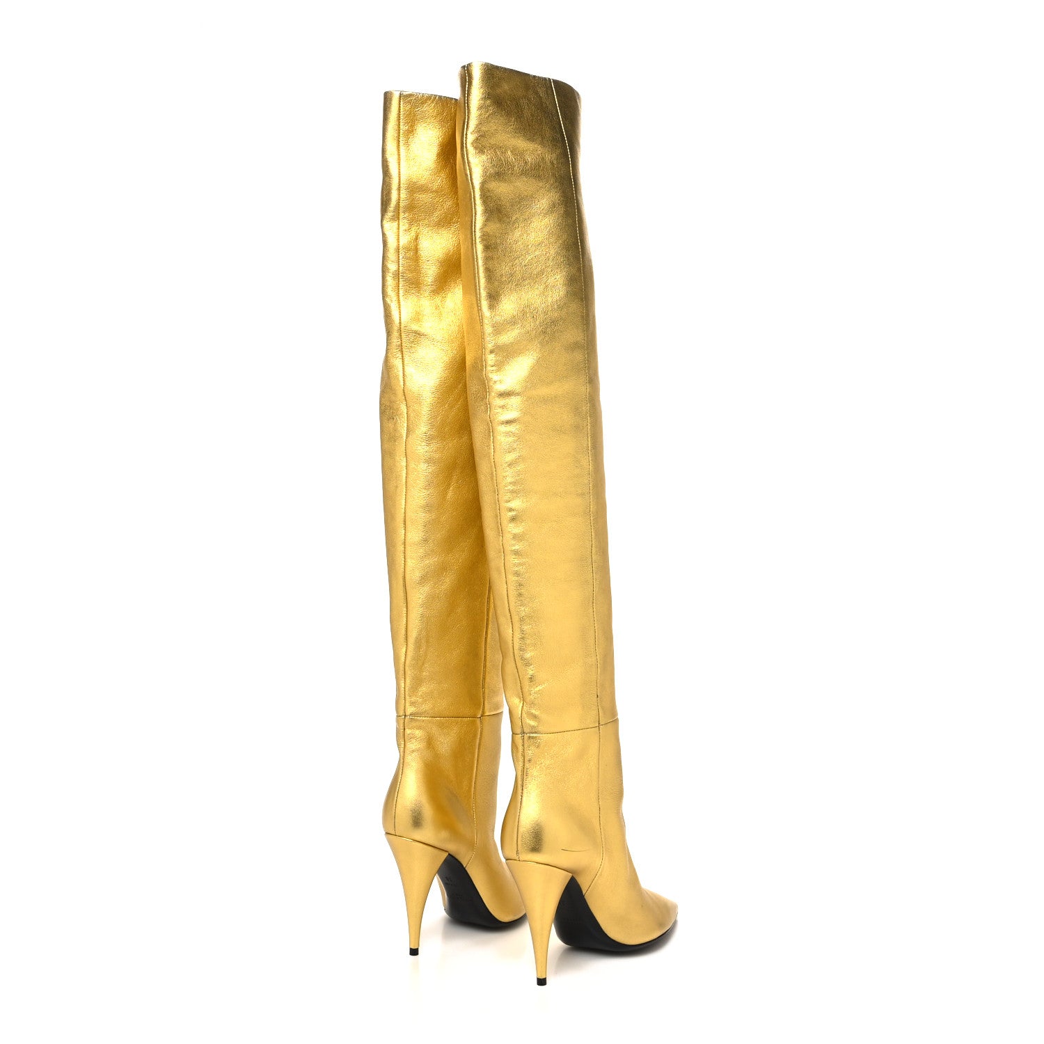 Saint Laurent Metallic Calfskin Kiki Over The Knee Boots 36 Gold 4 of 8