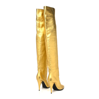 Saint Laurent Metallic Calfskin Kiki Over The Knee Boots 36 Gold 4 of 8