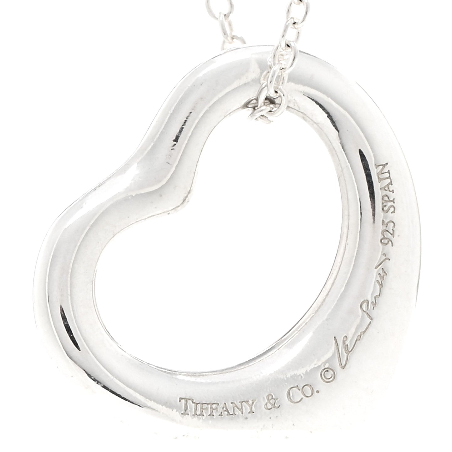 Sterling Silver 16mm Elsa Peretti Open Heart Pendant Necklace