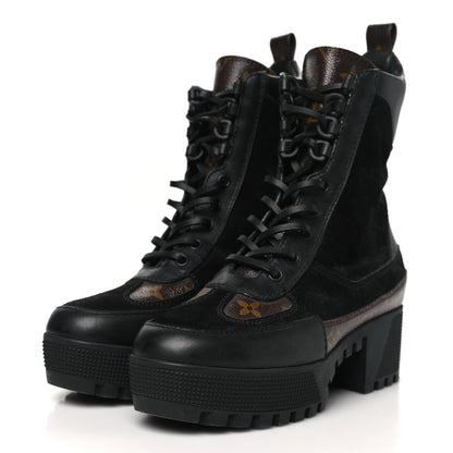 Louis Vuitton Suede Calfskin Monogram Laureate Platform Desert Boots 35 Black 4 of 9