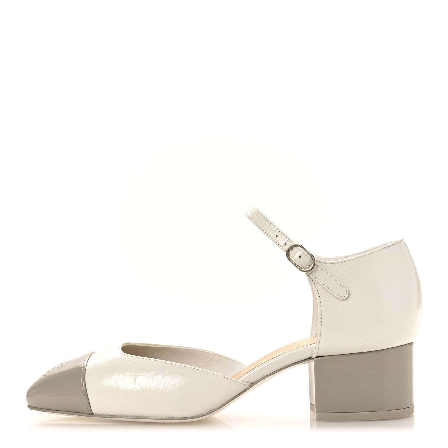 Chanel Shiny Lambskin CC Cap Toe Mary Janes Pumps 38 White Light Beige 1 of 11