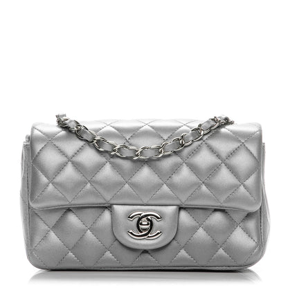 Chanel Metallic Lambskin Quilted Mini Rectangular Flap Silver 1 of 6