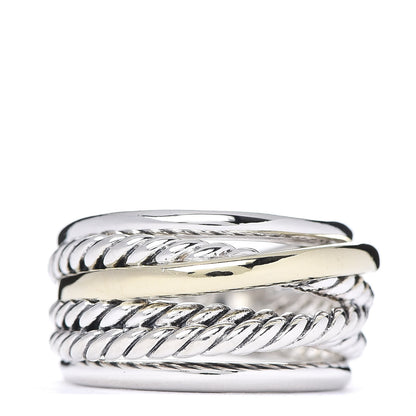 David Yurman Sterling Silver 14K Yellow Gold Wide Crossover Ring 57 8 1 of 4