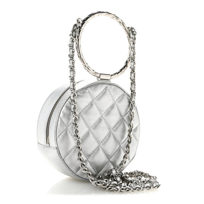 Chanel Metallic Calfskin Quilted Round Bracelet Clutch With Chain Silver 3 of 12