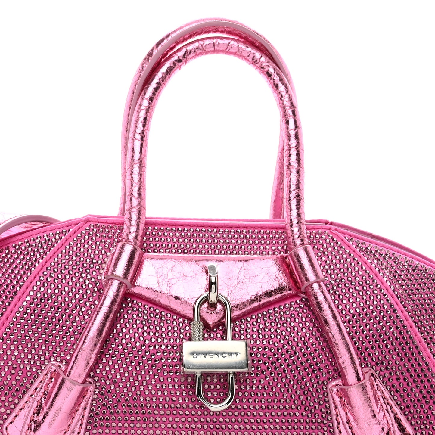 Lambskin Satin Strass Mini Antigona Stretch Neon Pink