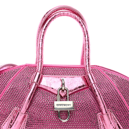 Givenchy Lambskin Satin Strass Mini Antigona Stretch Neon Pink 7 of 9