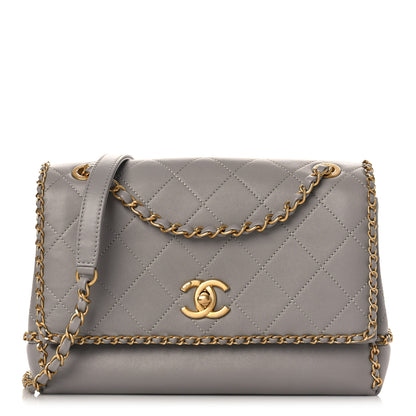 Chanel Calfskin Stitched Chain Flap Grey 1 of 11