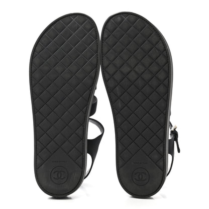 Chanel Grosgrain Pearl Flat Sandals 38.5 Black 5 of 11