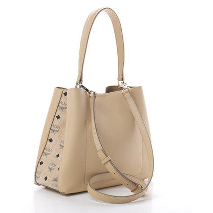 MCM Grained Calfskin Visetos Medium Sarah Hobo Latte Beige 3 of 10