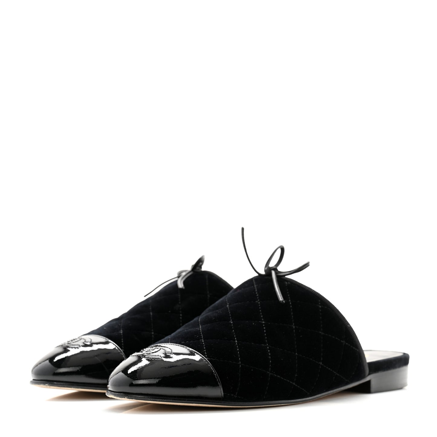 Velvet Patent Quilted Cap Toe Womens CC Mules 39.5 Black