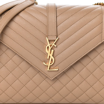 Saint Laurent Grain De Poudre Textured Mixed Matelasse Triquilt Large Monogram Satchel Natural Tan 7 of 9