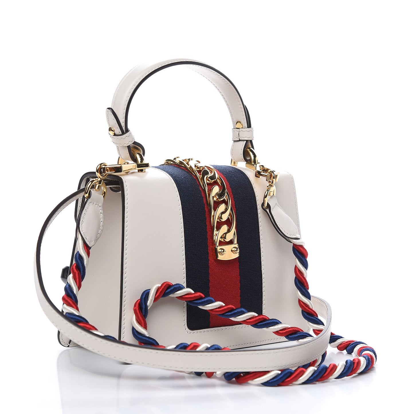 Calfskin Embroidered Mini Sylvie Top Handle Bag White