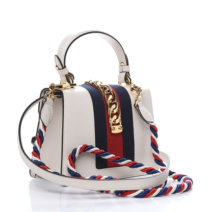 Gucci Calfskin Embroidered Mini Sylvie Top Handle Bag White 3 of 9