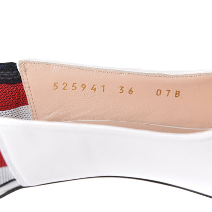 Gucci Malaga Kid Web Sylvie Mid Heel Slingback Pumps 36 White 9 of 10