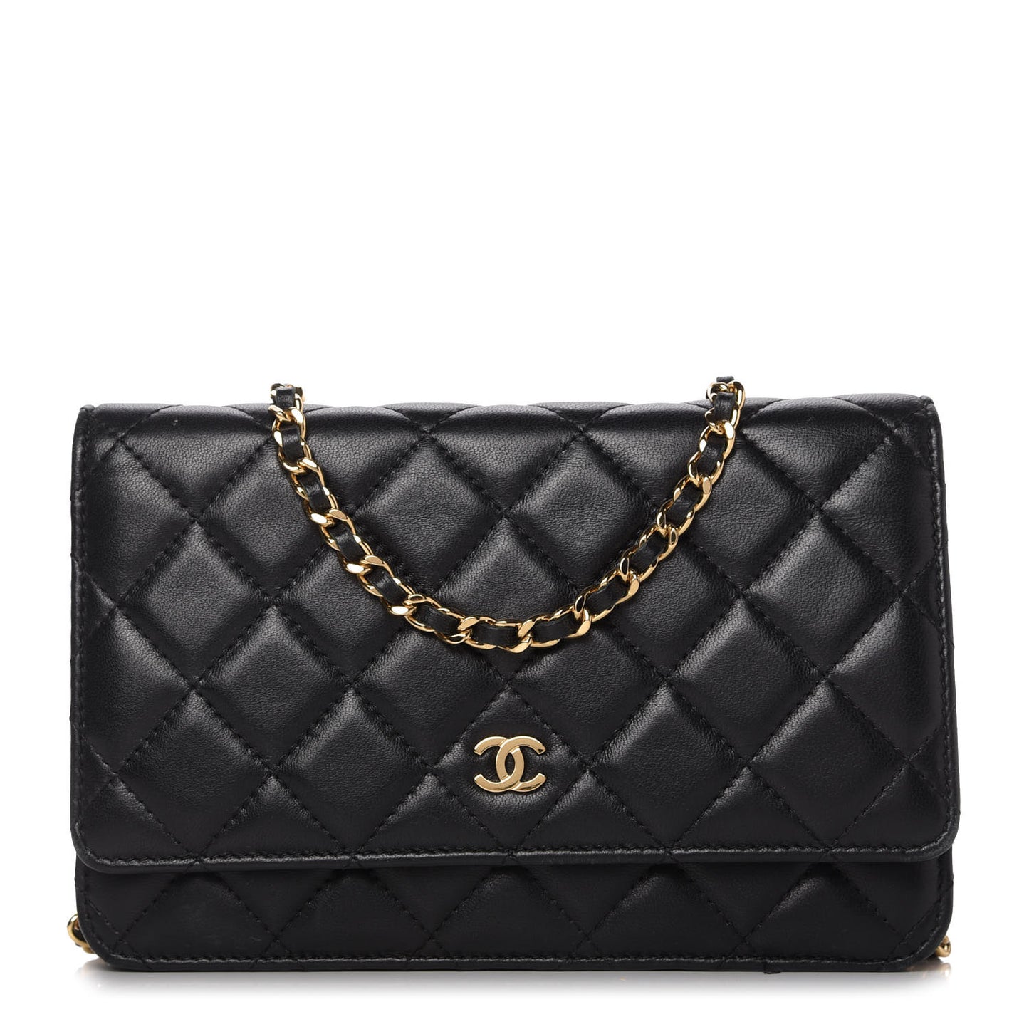 Lambskin Quilted Wallet On Chain WOC Black