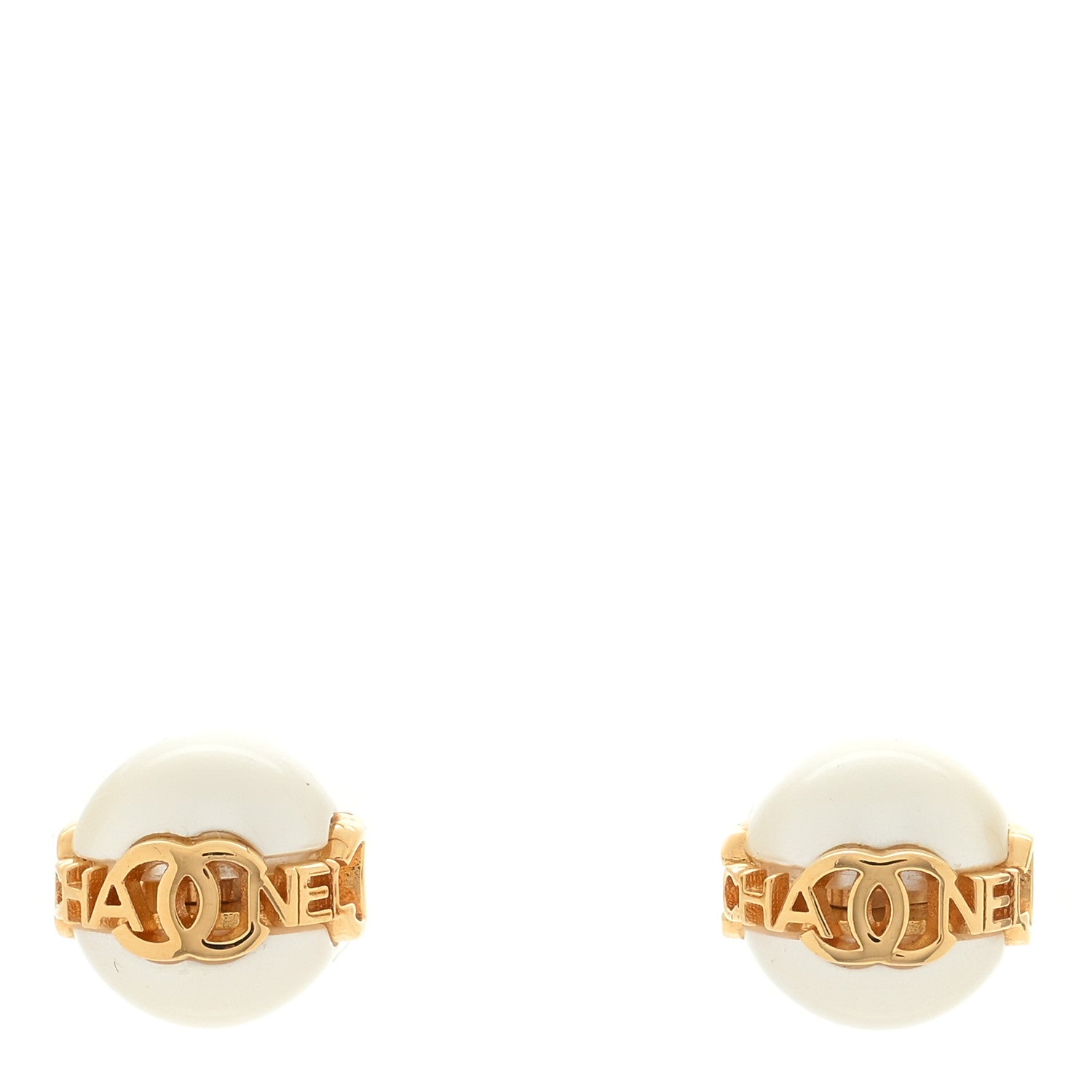Chanel Pearl Metal CC Logo Round Earrings White Gold 1 of 3