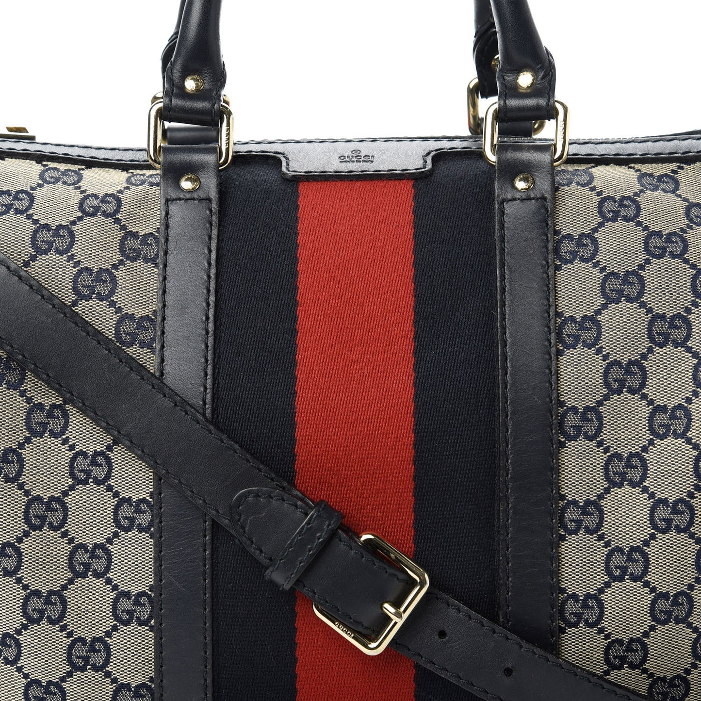 Monogram Selleria Calfskin Vintage Web Medium Boston Beige Blue