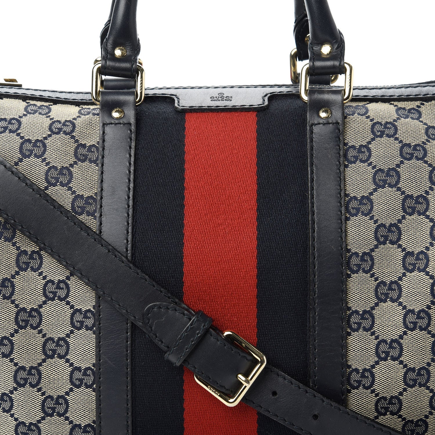 Gucci Monogram Selleria Calfskin Vintage Web Medium Boston Beige Blue 11 of 11
