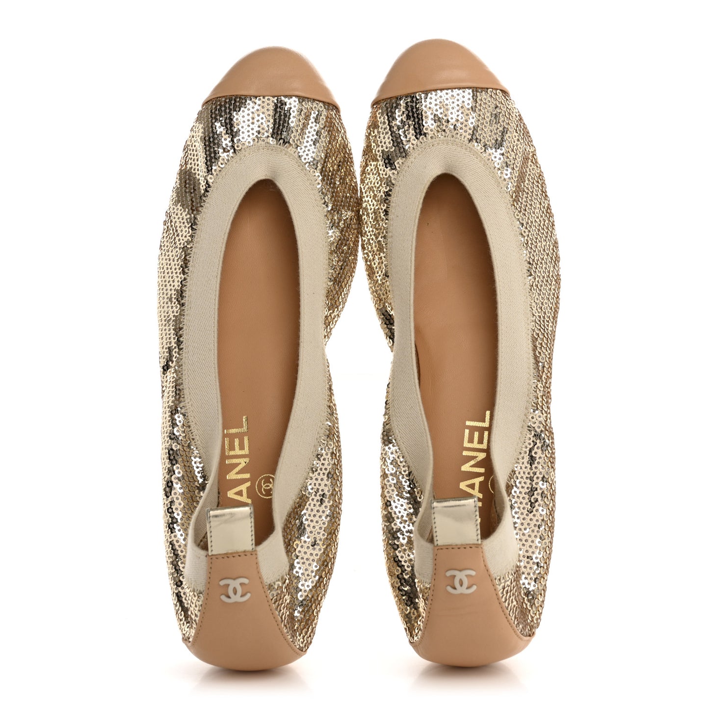 Sequin Lambskin Cap Toe Ballerina Flats 40 Gold